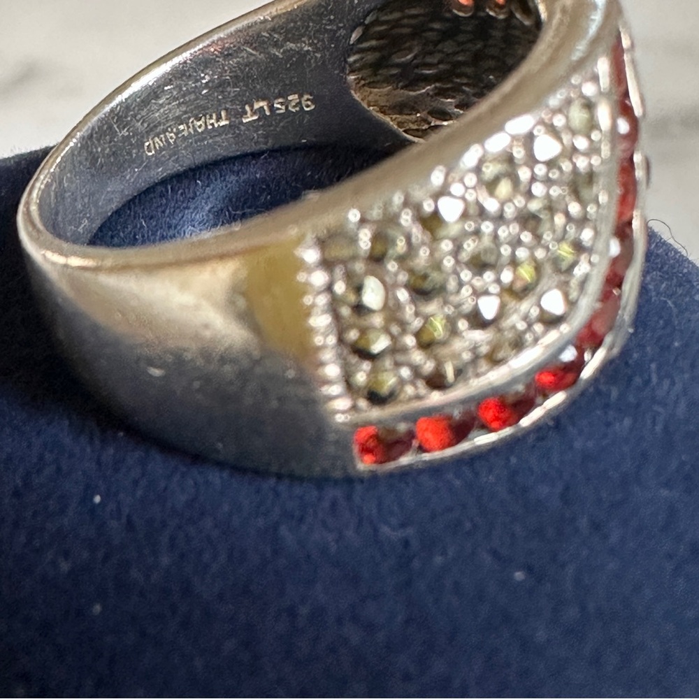 Sterling Silver Marcasite And Ruby Ring Size 8 - image 3